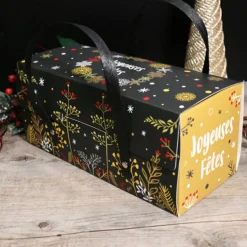 Boîtes à bûche à poignées au décor végétal 35 x 11 x 11 cm (x 12)