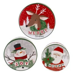Boîtes à biscuits de Noël rondes x 3 motifs assortis