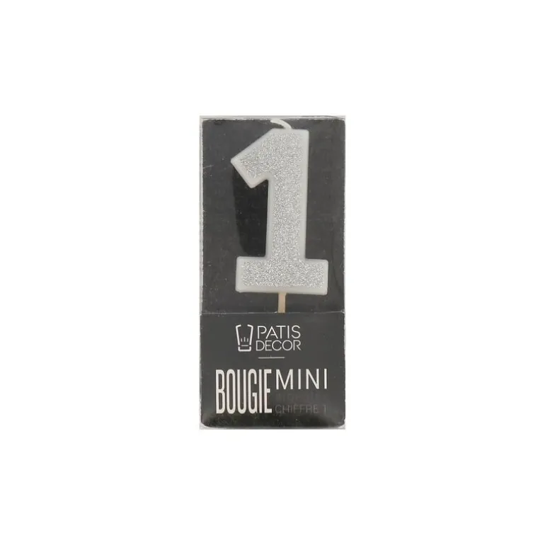 Bougie argentée pailletée chiffre 1