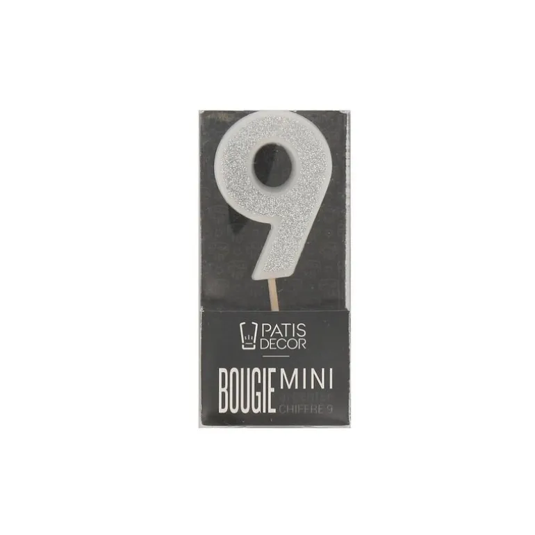 Bougie argentée pailletée chiffre 9