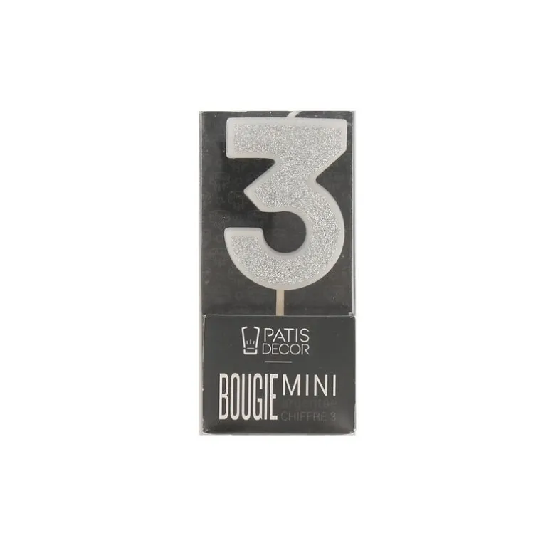 Bougie argentée pailletée chiffre 3