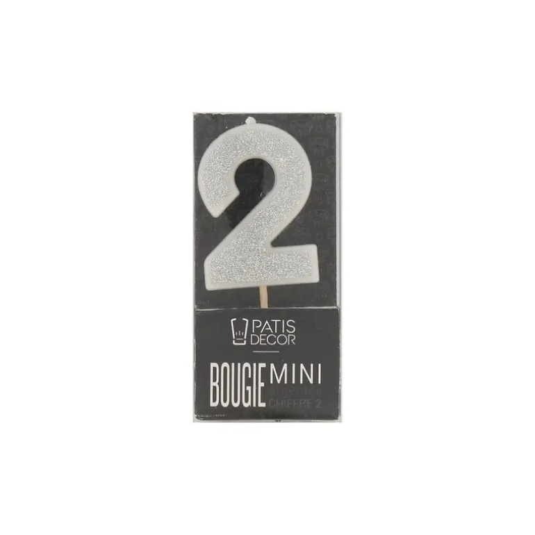 Bougie argentée pailletée chiffre 2