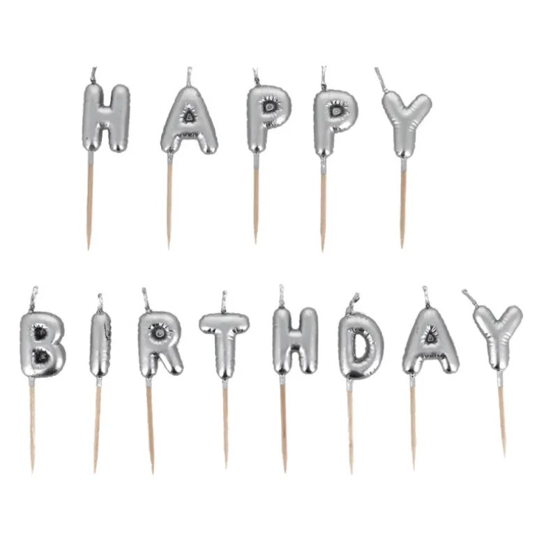 Bougies à piquer "Happy Birthday" argentées