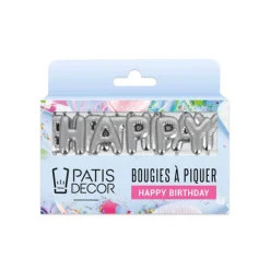 Bougies à piquer "Happy Birthday" argentées