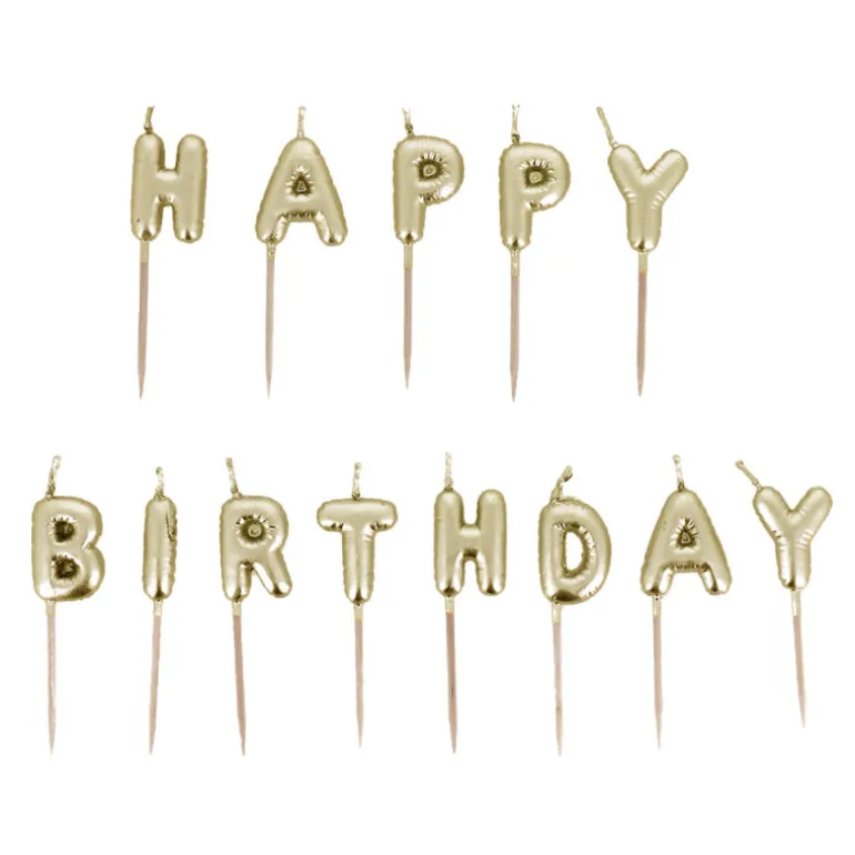 Bougies à piquer "Happy Birthday" dorées