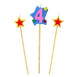 Bougies chiffre 4 et étoiles sur piques
