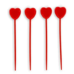 Bougies cœurs rouges sur pique haute (x 4)