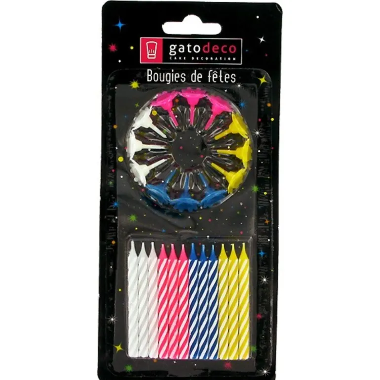 Bougies torsadées 6 cm fines assorties (x 12)