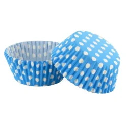 Caissettes cupcakes bleues à pois blancs (x50)