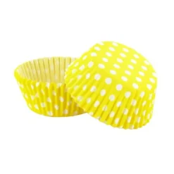 Caissettes cupcakes jaunes à pois blancs (x50)