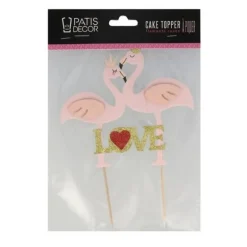 Cake topper flamants roses Love