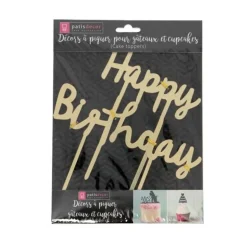 Cake Topper Happy Birthday doré