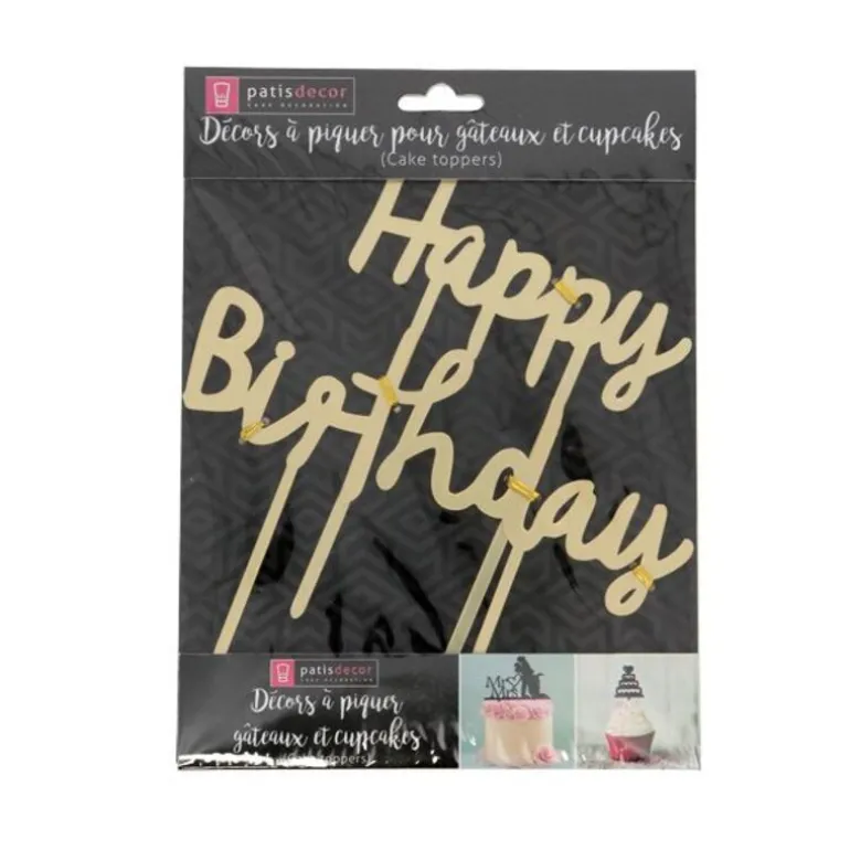 Cake Topper Happy Birthday doré