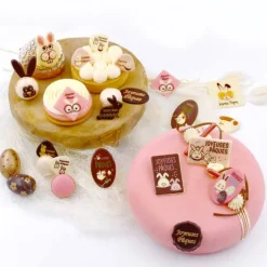 Carrés chocolat lapins à lunettes Joyeuses Pâques assortis (x80)