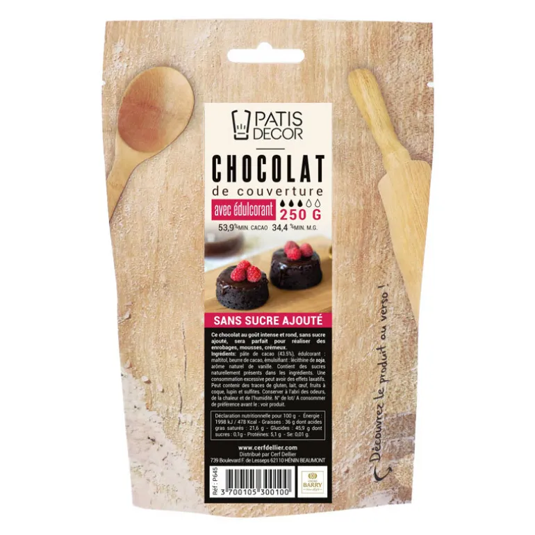 Chocolat de couverture sans sucre ajouté 250 g - DDM 02/25