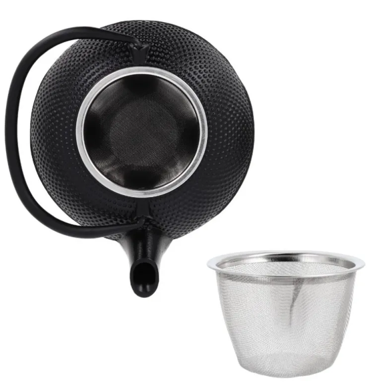 Coffret théière + tasses à points en fer noir - 900 ml