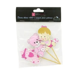 Cupcake Toppers Bébé fille en bois (x3)