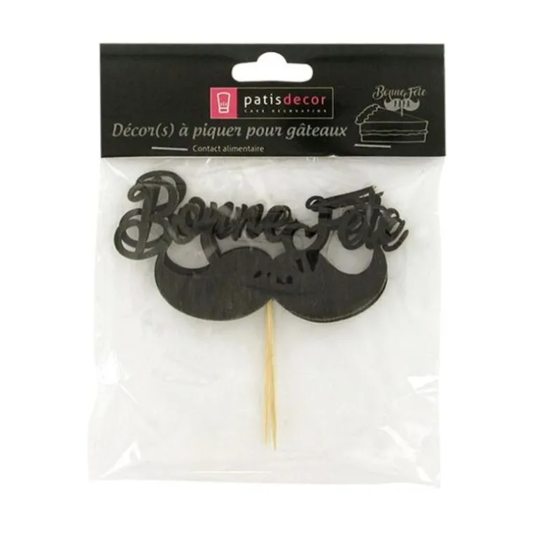 Cupcake Toppers Moustache "Bonne Fête" (x 2)