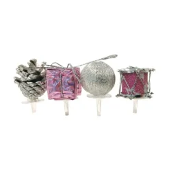 Décors assortis rose argent à piquer sur bûches (x24)