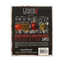 Décors assortis rouge argent à piquer sur bûches (x24)