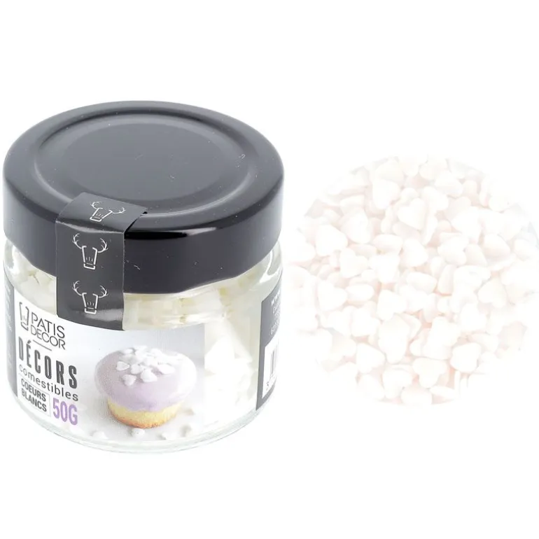 Décors comestibles cœurs blancs 50 g
