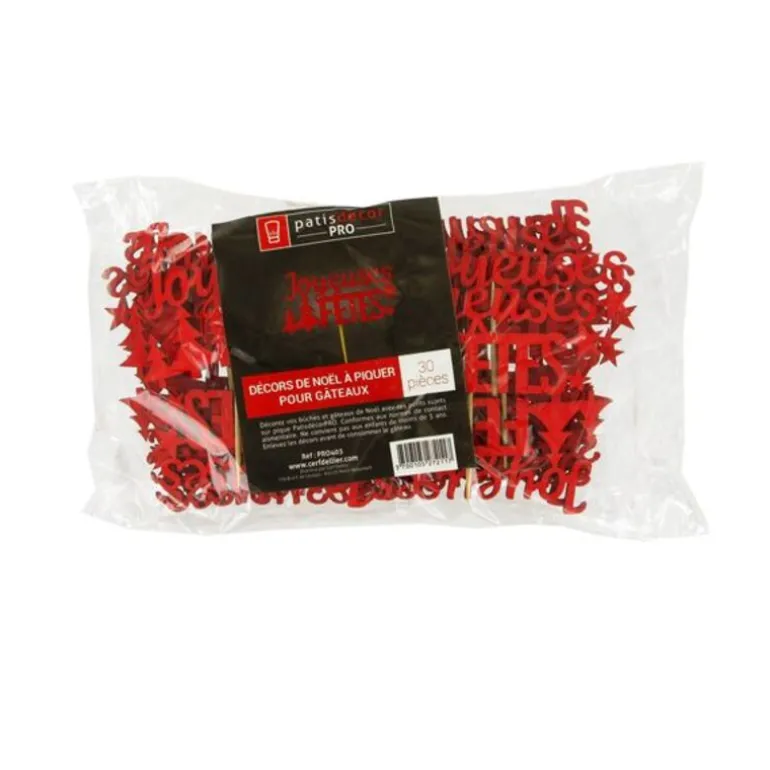 Décors sur pique "Joyeuses Fêtes" rouges (x30)