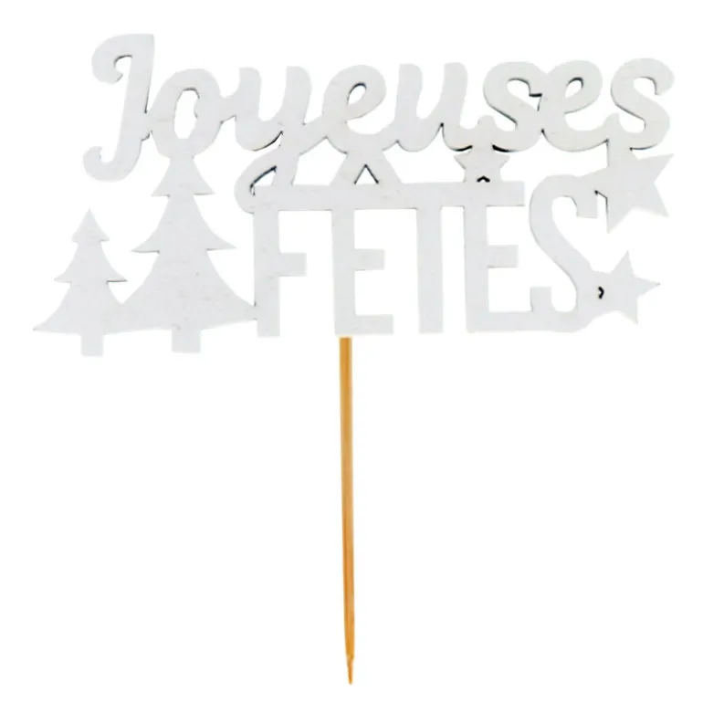 Décors sur pique "Joyeuses Fêtes" blancs (x2)