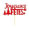 Décors sur pique "Joyeuses Fêtes" rouges (x2)