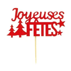 Décors sur pique "Joyeuses Fêtes" rouges (x2)