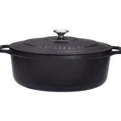 Le Chasseur cocotte ovale avec couvercle noire 35 x 28 cm