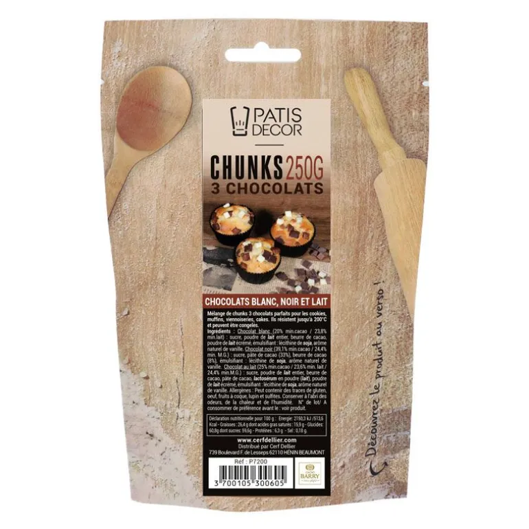 Mélange de chunks aux 3 chocolats 250 g