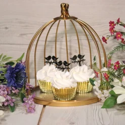 Présentoir cage à oiseaux doré 25 cm
