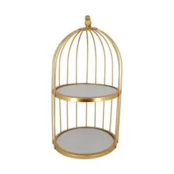 Présentoir cage à oiseaux doré 2 étages 20 cm