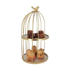 Présentoir cage à oiseaux doré 2 étages 20 cm