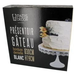Présentoir gâteau blanc broderie Ø 30 cm