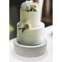 Présentoir gâteau effet miroir et contour en strass 30 cm