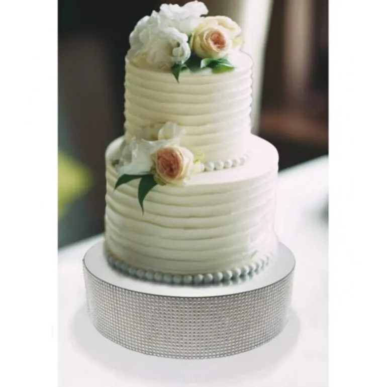 Présentoir gâteau effet miroir et contour en strass 30 cm
