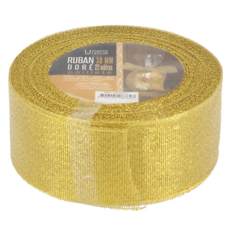 Ruban doré pailleté 38 mm (22 m)